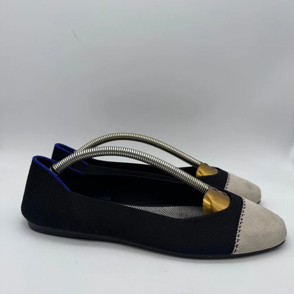 ROTHYS Black Tan Cap Toe Ballet Flats‎ Women US W8.5